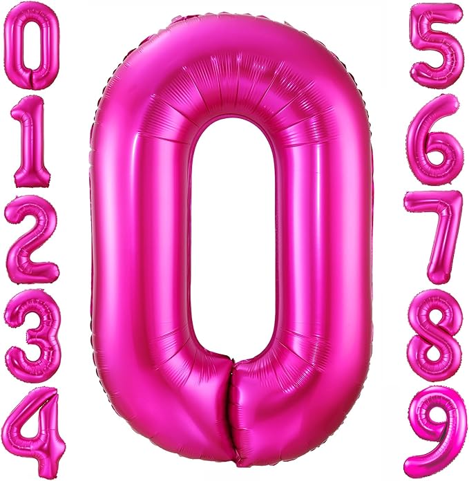 Hot Pink 0 Balloon,40 Inch Number 0 Balloon,Birthday Balloon Decorations, Foil Mylar Helium 0 Balloon Number for Birthday Party Decorations