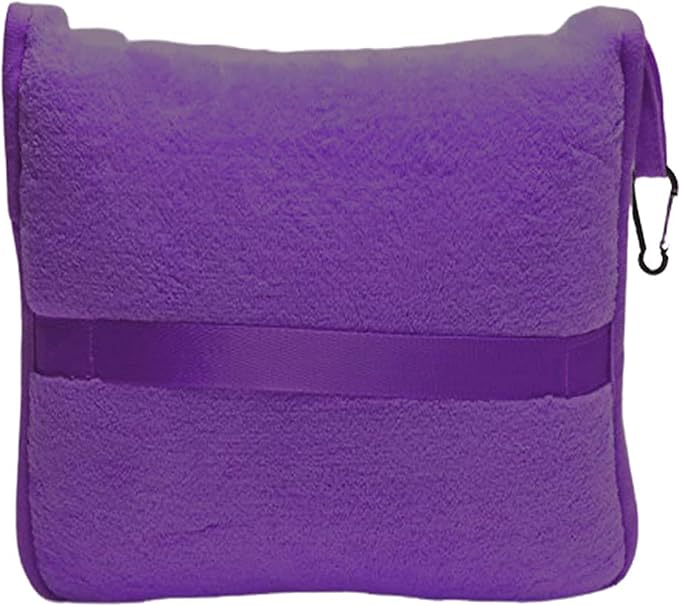 BlueHills Travel Blanket Pillow Premium Soft Plush for Airplane Travel Size Blanket Throw Long Flight Essentials in Compact Bag Plane Portable Lightweight Purple T021