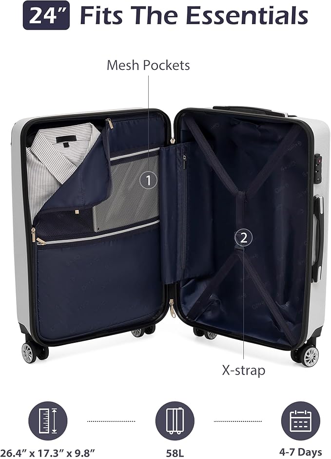 Coolife Luggage, Suitcase with Durable and Lightweight, Checked Luggage with PC+ABS Hardshell, Dual Spinner Wheels, TSA Lock, and YKK Zipper (wine wind new, M(24in))
