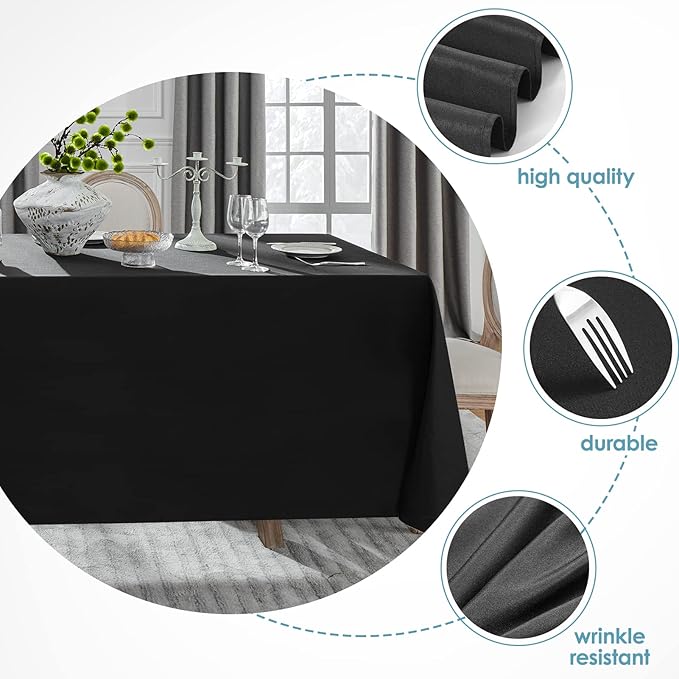 VidaFete Table Cloth 6 Pack 90 * 156inch Rectangle Tablecloth Polyester, Stain Wrinkle Resistant Polyester Dining Table Cover for Kitchen Dinning Party Wedding Rectangular Tabletop Decoration(Black)