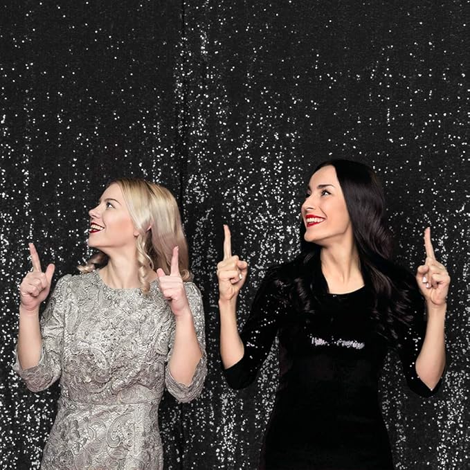 Juya Delight 10ft x 10ft Black Sequin Photography Backdrop Curtain for Party Banquet Festival Wedding Anniversary Exhibition
