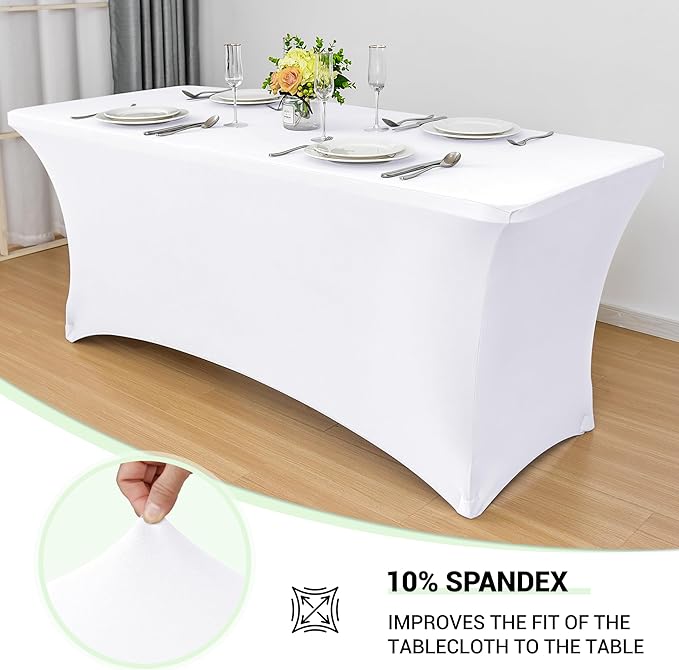 Obstal 4ft Stretch Spandex Table Cover - 4 Pack Universal Rectangular Fitted Tablecloth Protector for Wedding, Banquet and Party, White