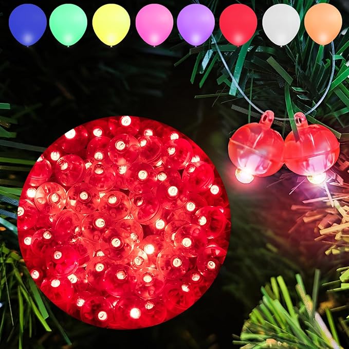Aogist 100pcs Red Mini Lights with Hook,Long Standby Time Waterproof LED Balloon Light,Battery Powered,Ball Lamp for Balloon Paper Lantern Birthday Party Christmas Halloween (Matching Tag Rope)
