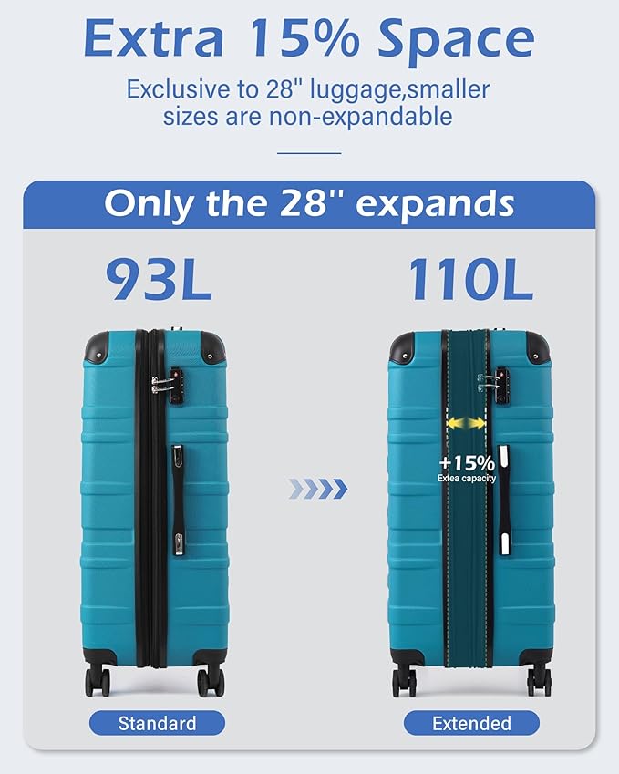 Coolife Hardside Checked Luggage with TSA Lock, Spinner Wheels, Telescopic Handle, Lightweight Suitcase (Purple, L(28in))