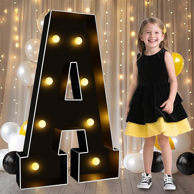 Pooqla 3FT Marquee Light Up Letters, Black LED Party Decor Large Marquee Letters 3 Feet Tall, Giant Mosaic Letter for Birthday Graduation Anniversary Wedding Decoration, Letter A