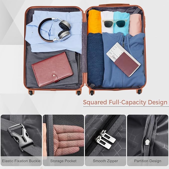 4-Piece Luggage Set, Suitcase with TSA Lock Travel Duffel Bag Wet-Dry Toiletry Bag, Black
