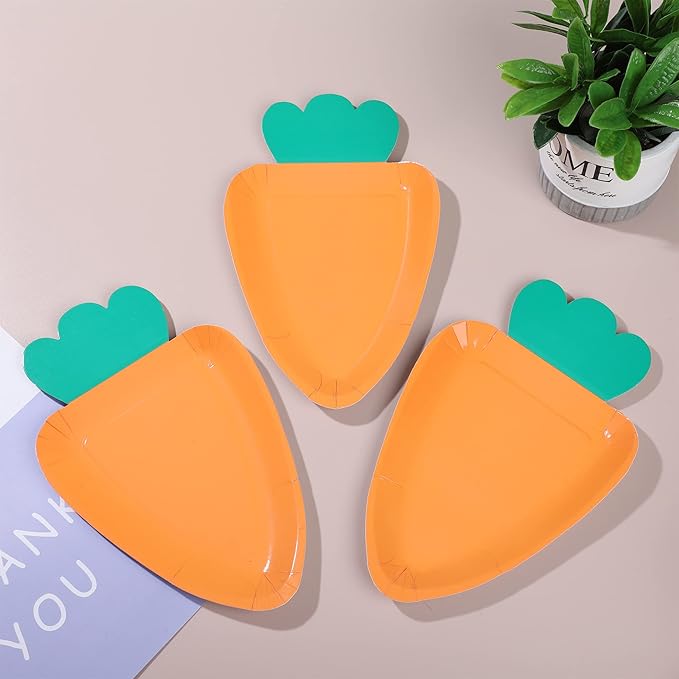 Augisteen 48 PCS Easter Paper Plates Carrot Shape Disposable Plates Easter Spring Party Dessert Plate Cute Paper Plate for Holiday Party Supplies Home Dining Table Decor