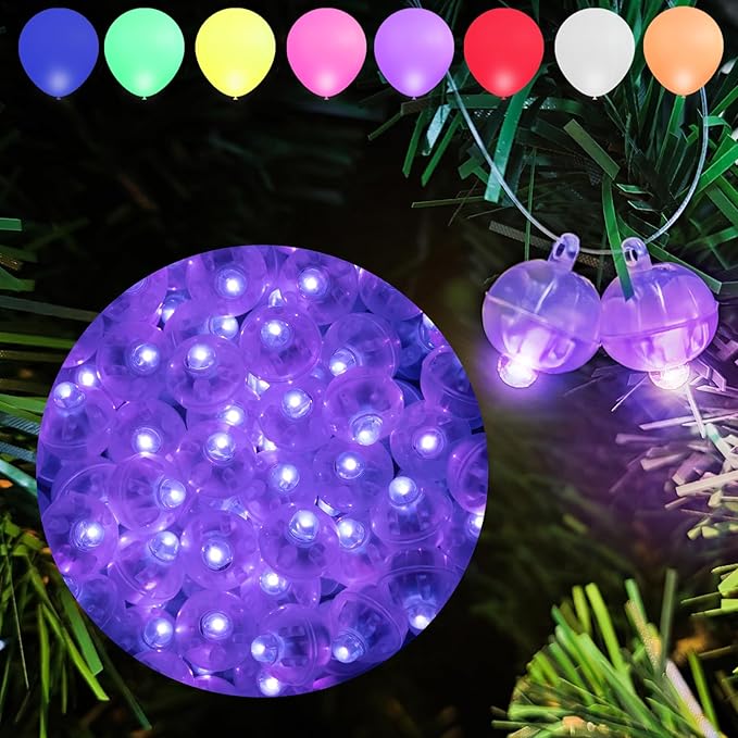 Aogist 100pcs Purple Mini Lights with Hook,Long Standby Time Waterproof LED Balloon Light,Battery Powered,Ball Lamp for Balloon Paper Lantern Birthday Party Christmas Halloween (Matching Tag Rope)