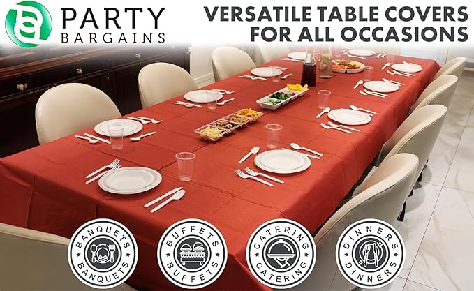 PARTY BARGAINS Disposable Table Covers, 54 x 108 Inch, Red, 3-Ply Paper & Plastic Spill-Resistant Party Tablecloths, 40 Pack