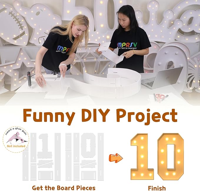 Imprsv 3FT Light Up Numbers, Marquee 10th Birthday Decorations for Girls Boys, Large Light Up 10th Birthday Women Foam Board Anniversary Party Decorations Arch Kit (DIY)