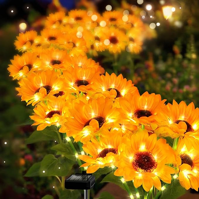 Solar Sunflower Lights 4 Pack with 24 Sunflower Solar Lights Outdoor Garden Decor Birthday Gift for Mom Women Grandma,Waterproof Solar Flower Garden Stake Lights for Yard Landscape Patio Lawn Pathway