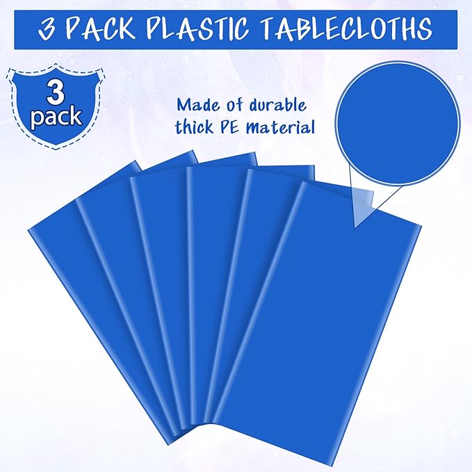 3Pcs Navy Blue Tablecloths,Disposable Plastic Tablecloth,Waterproof Dark Blue Rectangle Table Cover for Graduation Birthdays Weddings Anniversary Party Decorations,54 x 108 Inch