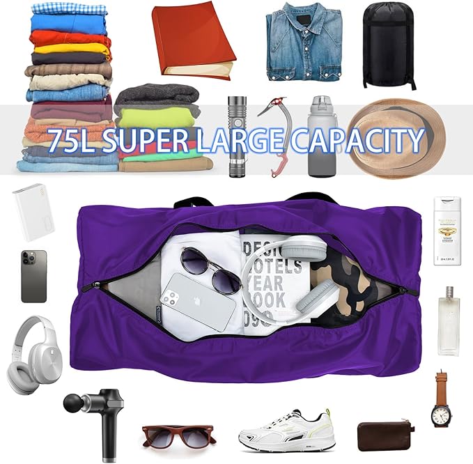 Foldable Duffel Bag 30" / 75L Lightweight with Water Rresistant for Travel-Purple