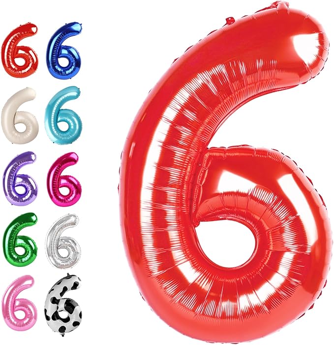40 Inch Red Mylar Foil Number 6 Birthday Balloon, Digital Balloons for 6 16 Boy Girl Party Decorations Supplies, Big Helium Balloon Numbers for 26 36 46 60 Men Women Anniversary