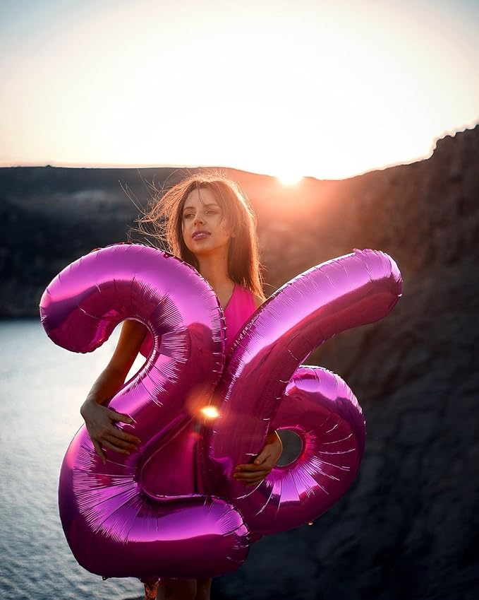 Big 40 Inch Rosy Purple 2 Number Balloon Birthday Decoration, 2026 Rosy Purple Number 2 Helium Balloons 12 20 22 23 24 26 28 32 42 Celebration, Boy Girl Baby Anniversary Party Graduations Supplies