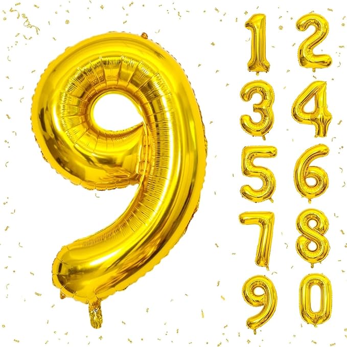 16 In Gold Large Numbers Balloons 0-9, Self Inflating Number 9 Balloons for Boys Girls, Big Gold Digit 9 Balloons for Women Men Birthday Party Anniversary Wedding Supplies Decorations
