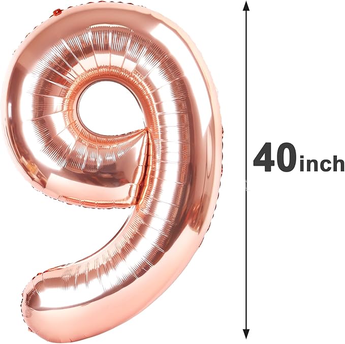 40 Inch Big Rose Gold 9 Balloon Number, Jumbo Giant Happy 9th 19 29 39 49 99 Birthday Party Decorations, Rose Gold Large Nine Mylar Foil Anniversary Birthday Party Engagement Decorations