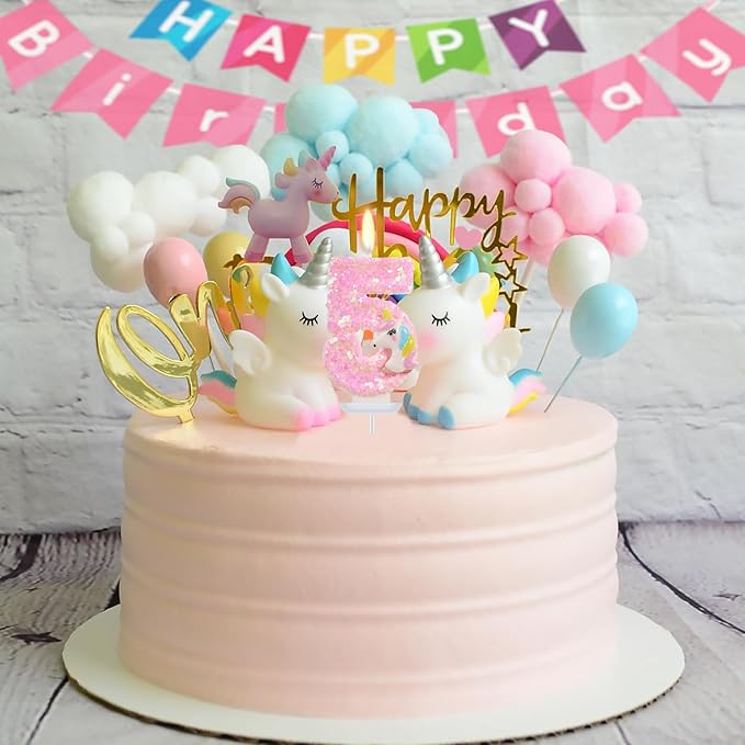 Birthday Candles - Number 5 Candle, 5th Birthday Decorations Girl, Pink Unicorn Candles for Cake Topper, Cartoon Theme Party Supplies