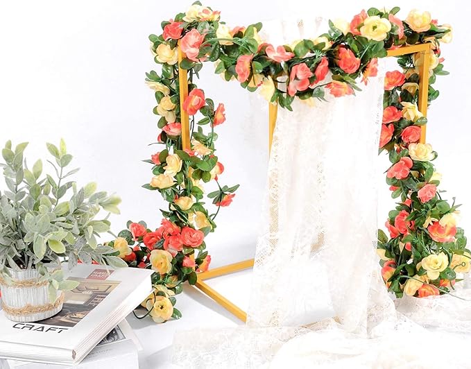 Miracliy 9Pcs 74FT Flower Garland Artificial Rose Arch Vines Fake Spring Floral Garland for Flower Wall Backdrop Wedding Mothers Day Garden Tea Party Decoration
