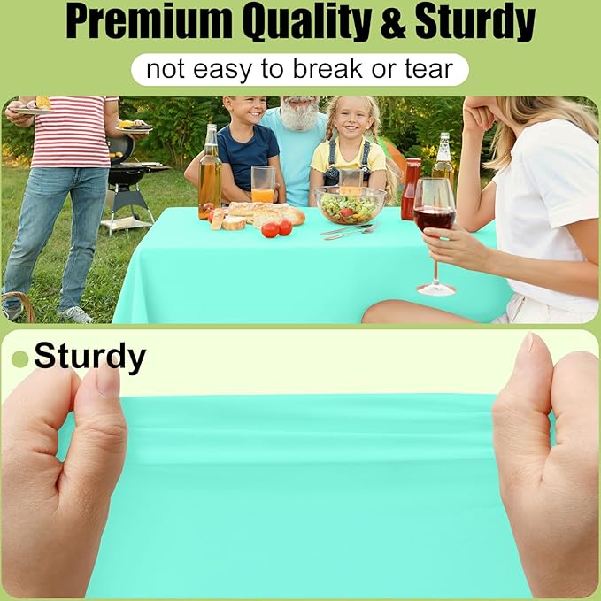 Smiry Disposable Table Cloth - 6 Pack, 54 x 108 Inch Waterproof Rectangle Tablecloths for Parties, Decorative Plastic Table Cover, Leakproof & Sturdy, Mint Green