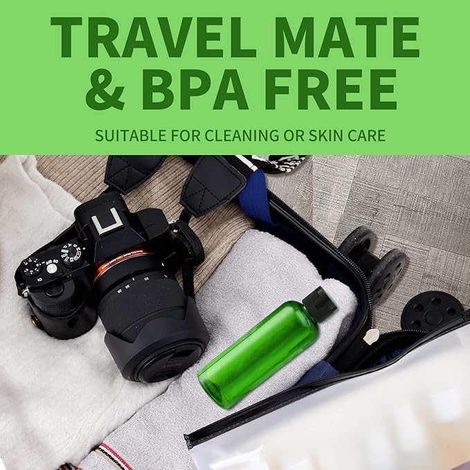 LISAPACK 3.4 oz Travel Bottles for Toiletries, Plastic Travel Size Containers for Shampoo Conditioner TSA Approved, Empty Small Squeeze for Lotion, Leak Proof Mini Liquid Tube for Refillable Green