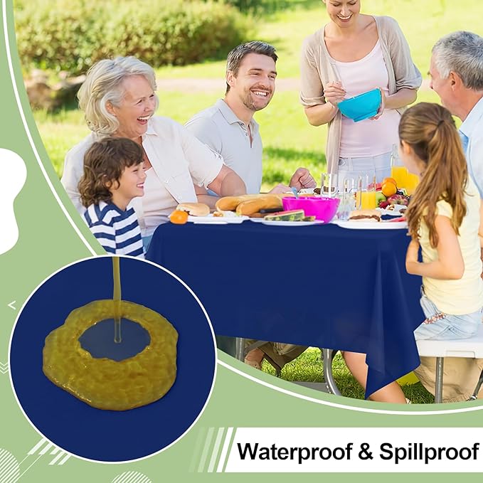 misaya 10 Packs Disposable Plastic Table Cloth, 54 x 108 Inch Waterproof Rectangle Tablecloth, Leakproof & Sturdy Decorative Table Covers for Easter, Picnic, Party and Outdoor, Navy