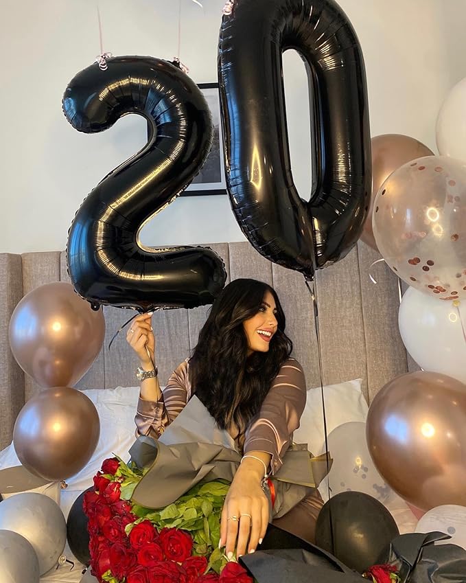 40 Inch Black Number 20 Balloon, Giant Number 20 Balloons for 20th Birthday Decorations, Party Supplies for Baby Boy Girl, Black Party Decor