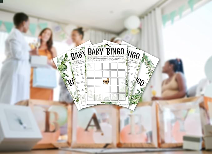 Baby Shower Game Cards, Tropical Jungle Theme Baby Bingo Game, Set of 30 Cards (5" x 7", Green006)