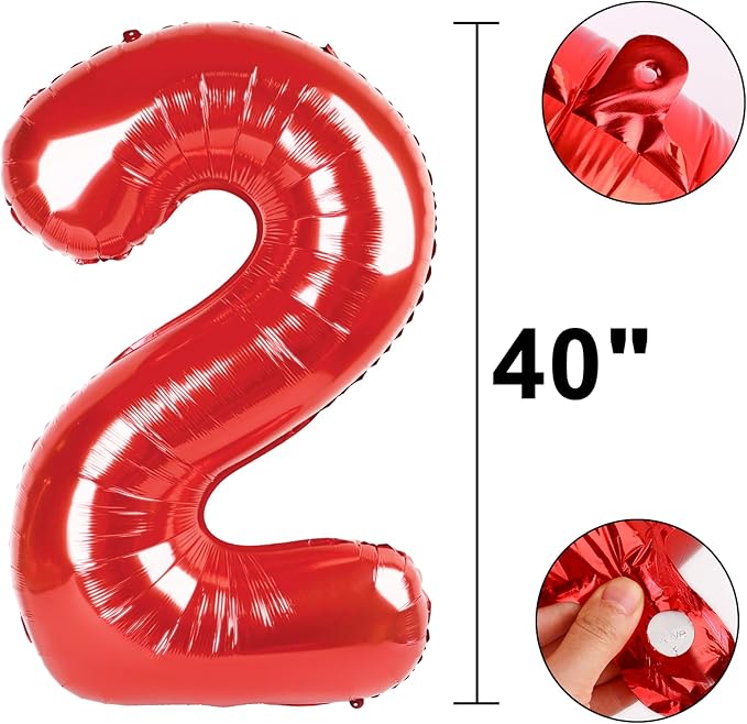 Red Number 2, Balloons 40 Inch Giant Foil Large 2 Number Balloons,Number 2 Digital Two Helium Balloons 12 20 21st Numbers Birthday Decorations for Parties, Anniversaries Supplies Decorations
