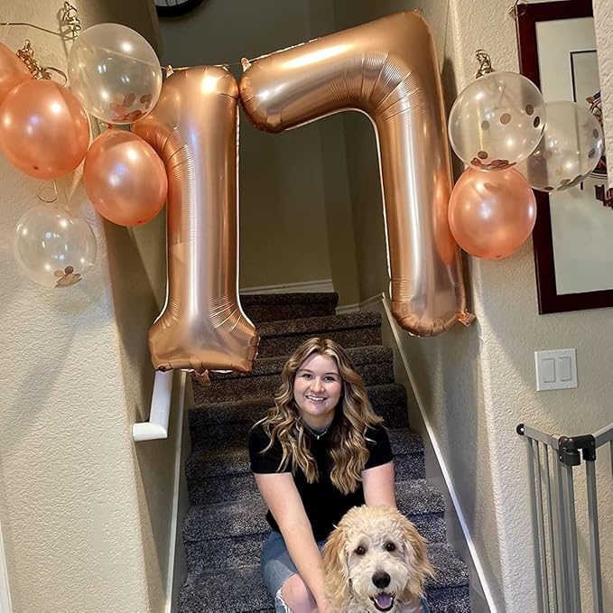 Rose Gold Number 70 Birthday Balloons, 40 Inch Large Rose Gold Mylar Foil Number 7 & 0 Balloons for Women, 70th Birthday Balloons for 70 Year Old Anniversary Birthday Party Decorations Supplies