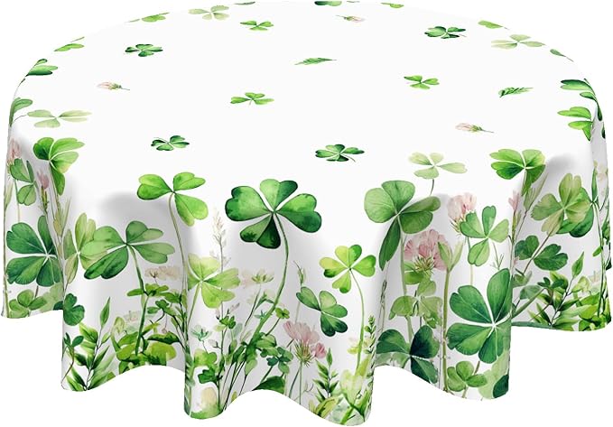 St Patricks Day Tablecloth Round 60 Inch Green Shamrock Table Cloth Farmhouse St Patrick's Day Table Cover for Kitchen Dinner Room Holiday Party Indoor Outdoor Home St Patricks Day Decor