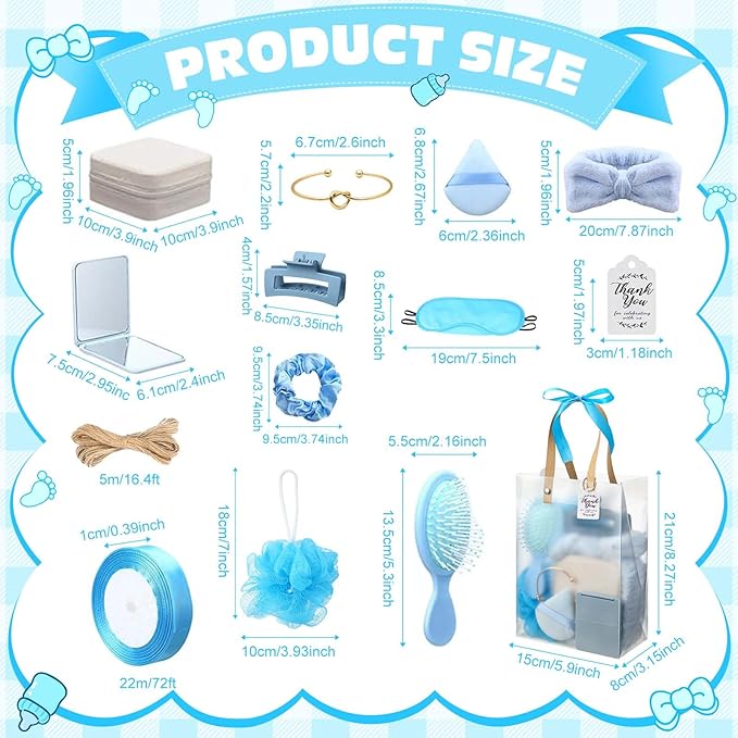 74Pcs Baby Shower Prizes for Game Winners Baby Shower Favors Gifts including Headband Hair Brush Jewelry Box with Gift Bag for Baby Shower Game Prizes Wedding Bridal Shower Favors (Blue)