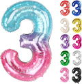 Starry Sky Number 3 Balloon 40 Inch, 3 Balloon Number, 3rd Birthday Decorations, Starry Sky Party Supplies for Boys Girls