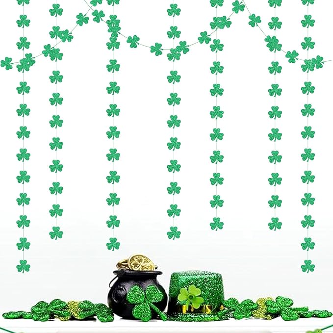 St-Saint Patricks-Day Decorations Shamrock Green-Garland - 35ft St. Patrick's Day Decorations Hanging Decoration Streamers Banner, Baby Birthday Irish Party Decor Accessories Panduola