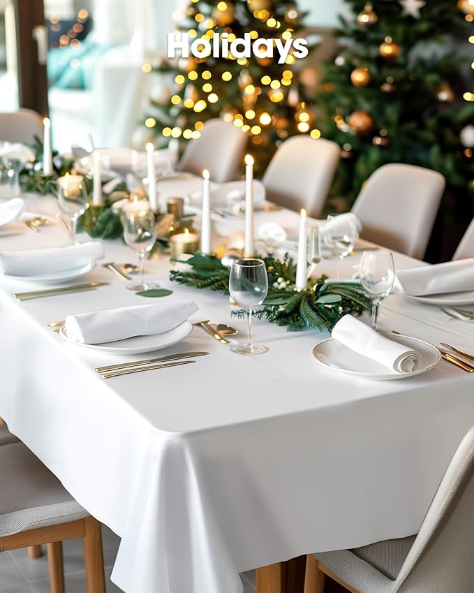 Pureegg Plastic Table Cloth Disposable 10 Pack, 54 x 132 Inch Table Cloths, Party, Picnic, Wedding, Decorative Tablecloths, Rectangle, White Plastic Cover, Leakproof & Sturdy, White