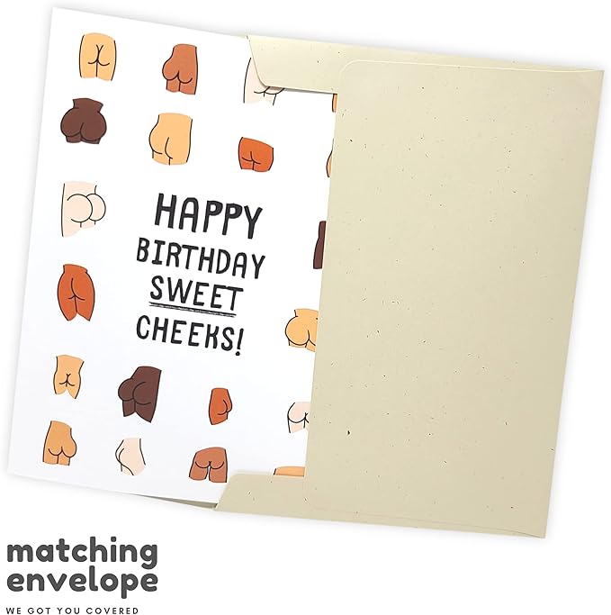 Sleazy Greetings Funny Birthday Card For Women or Men - 5 x 7 Inch Adult For Friend Bday Card with Matching Envelope - Happy Birthday Sweet Cheeks!