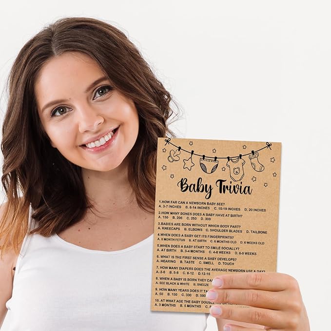 Baby Shower Game - Trivia Cards & Party Activities, 30 Cards Included, Kraft