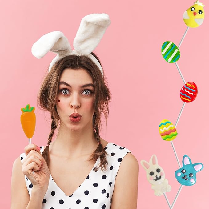 Fruidles Easter Variety Pack 12 Lollipops Suckers, Yellow Bunny Rabbit, Orange Carrot Designs Fat-Free, Individually Wrapped Easter Pops (12-Pack)