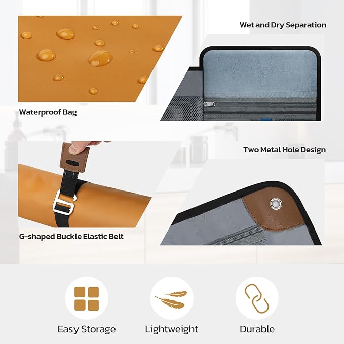 Toiletry Bag for Men, Travel Essentials Travel Toiletry Bag, Water-Resistant Compact Bathroom Roll Organizer for Hygiene, Shaving kit, Gifts for men (6.Khaki Yellow (PU Leather))