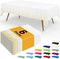 Smiry Disposable Table Cloth - 6 Pack, 54 x 132 Inch Waterproof Rectangle Tablecloths for New Years, Decorative Plastic Table Cover, Leakproof & Sturdy, White & Gold