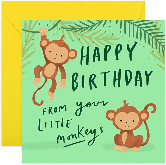 Old English Co. Little Monkey Cute Birthday Card for Mum or Dad - Sweet Fun Birthday Card for Dad from Children | Blank Inside with Envelope