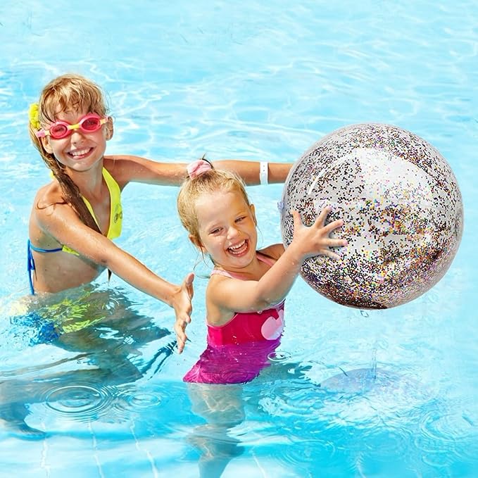 12 Pack Inflatable Beach Balls Bulk - 16" Glitter Pool Toys Balls for Summer Beach Pool Party, Swimming Pool Game Water Beach Toys Party Favor Summer Luau Decoration Essential Blow Up Beach Ball