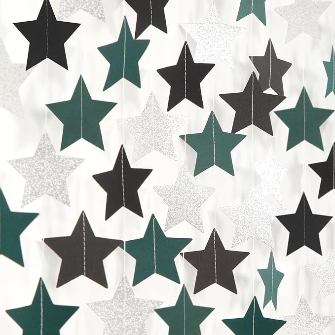 Black Green-Silver Party-Decorations Garland - 62ft Twinkle Little Star Soccer Graduation Hanging Streamers Banner,Men Boys Birthday Bachelorette Baby Bridal Shower Decor Hugtmr