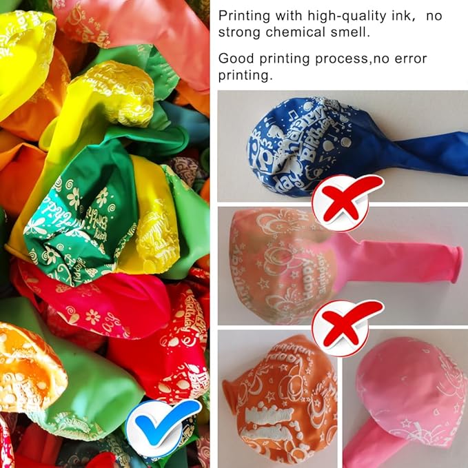 Happy Birthday Balloons 52 Pcs Colorful Latex Balloons with "Happy Birthday" Printed for Kids Birthday Party Decoration