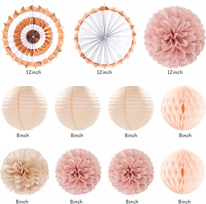 Blush-Pink Rose-Gold Bridal-Shower Party Decorations - 21pcs Bride to Be Sign Banner,Bachelorette Paper Lanterns Honeycomb,Wedding Streamers Garland,Fall Tissue Pom Poms Fans Decor Supplies Burgleda
