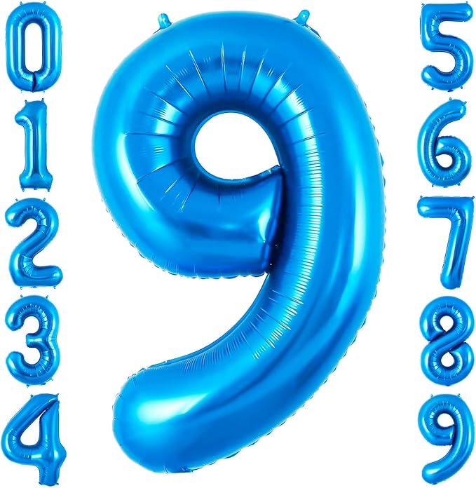 Blue 9 Balloon Number,40 Inch Number 9 Balloon Big Blue 9 Foil Mylar Helium Balloon for Birthday Party Decorations