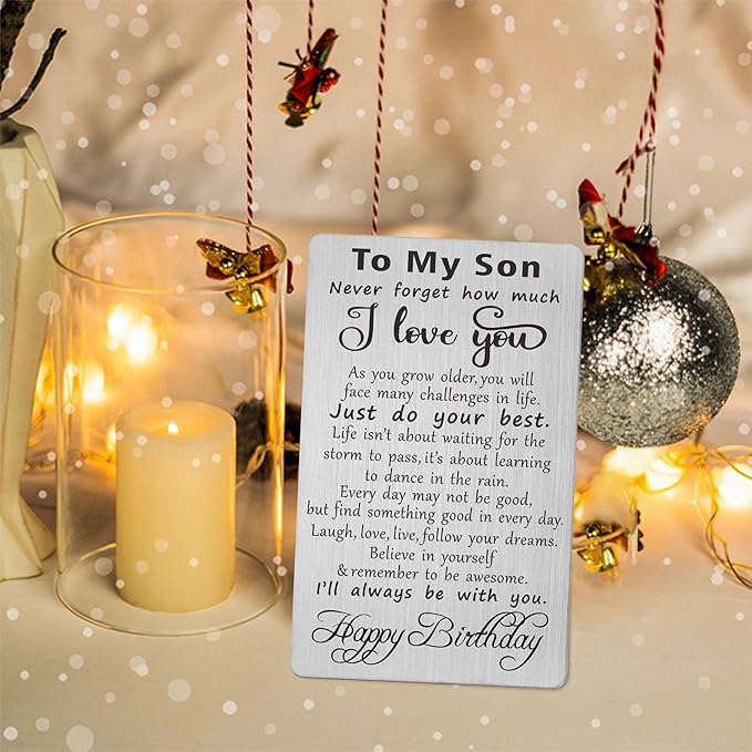 Son Birthday Gifts, Engraved Metal Card for Son Birthday, Happy Birthday Gifts for Son Unique