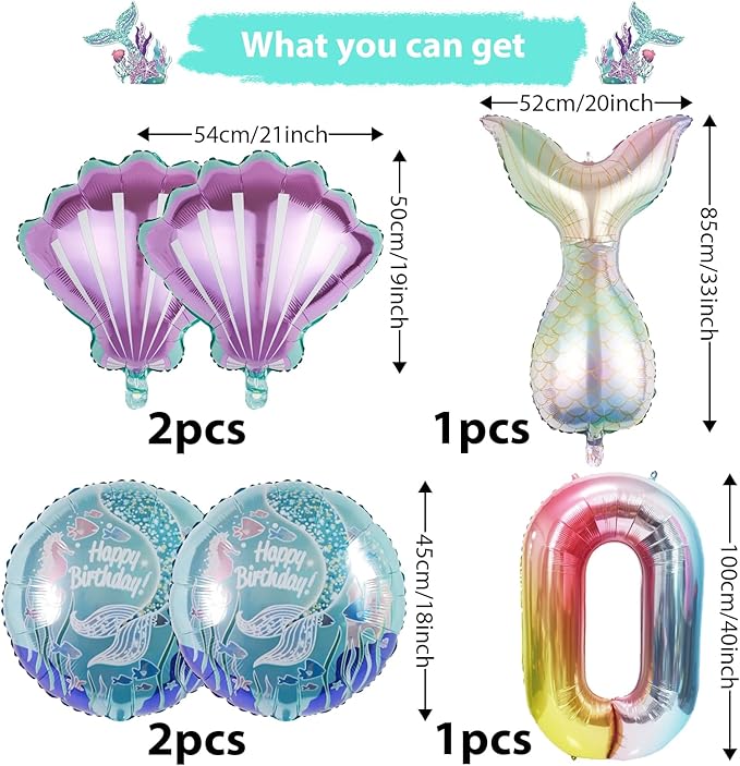 Mermaid Birthday Decorations Mermaid Balloons - Number 3 Balloons for Girls Under The Sea Mermaid Theme Baby Shower Birthday Favors