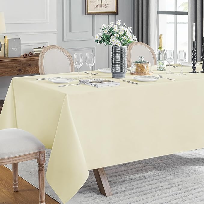 VidaFete Tablecloth 2 Pack90*156inch Rectangle Table Cloth Polyester, Stain Wrinkle Resistant Polyester Dining Table Cover for Kitchen Dinning Party Wedding Rectangular Buffet Decoration(Ivory)