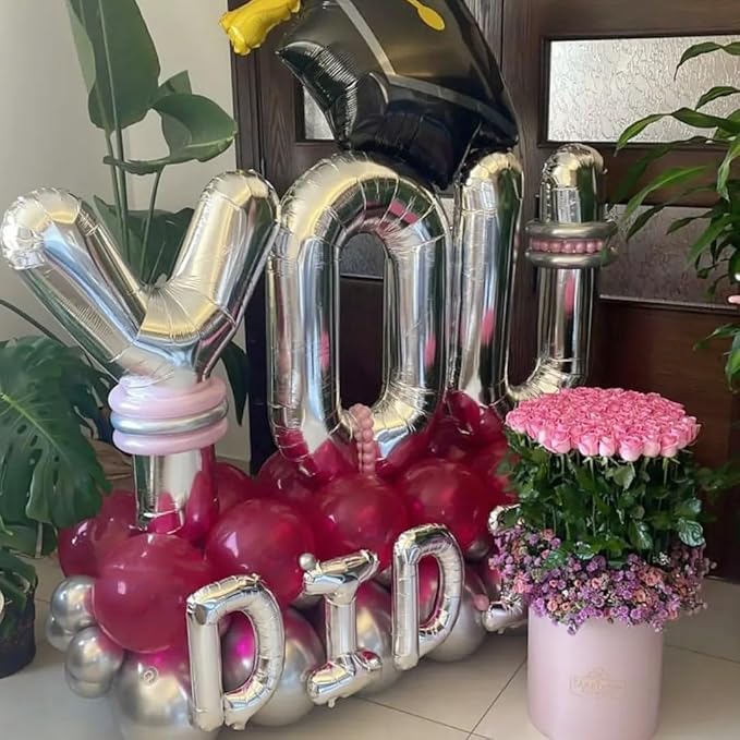 Silver Letter O Balloons 40 inch Large Alphabet O Balloons Silver Helium Foil Letter Balloon Banner for Birthday Party Anniversary Wedding Decoration